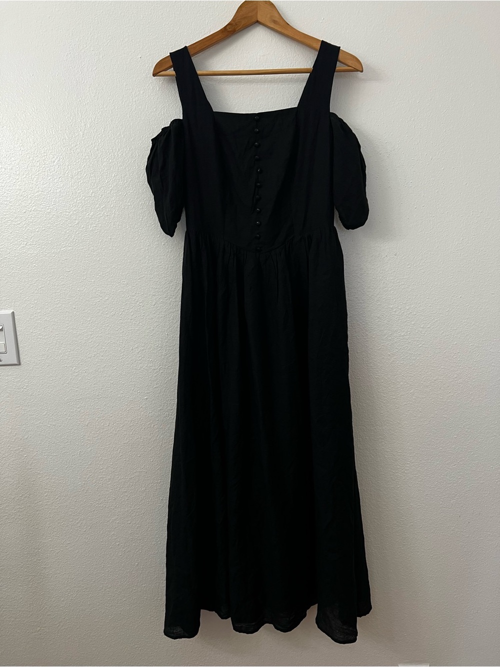 Scarlett Darkness Whimsigoth Milkmaid Black Maxi Dress with Button Front
